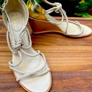 Cole Haan gold and tan wedges.  Size 9B.